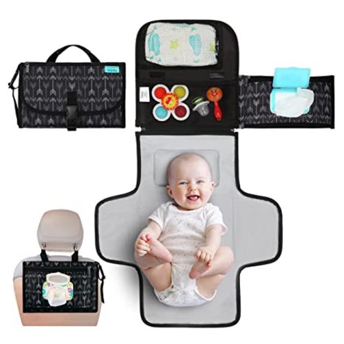 Portable Diaper Changing Pad, Portable Changing pad for Newborn Girl & Boy - Baby Changing Pad with Smart Wipes Pocket – Waterproof Travel Changing Kit - Baby Gift by Kopi Baby - Black Arrow - Black Arrows - Classic