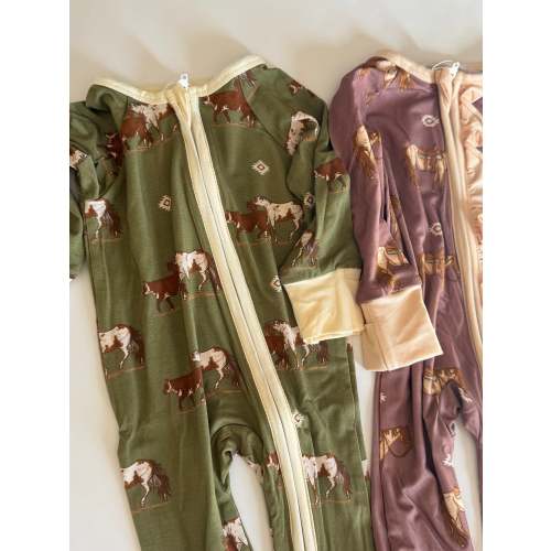Olive Cowpony Bamboo Romper