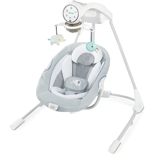 Ingenuity InLighten Soothing Swing - Swivel Infant Seat, Soothing Sounds, Lightweight Mesh - Dakota