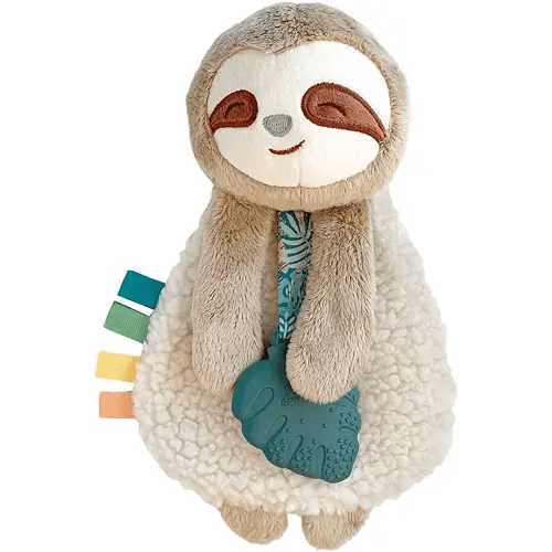 Itzy Ritzy - Itzy Lovey Including Teether - Baby Lovey with Teether, Textured Ribbons & Dangle Arms - Features Crinkle Sound, Sherpa Fabric and Minky Plush (Sloth)