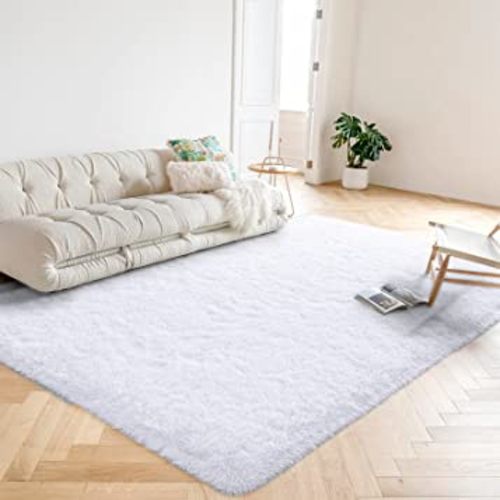 junovo Ultra Soft Area Rugs 5.3x7.5 Feet Fluffy Carpets for Bedroom Kids Girls Boys Baby Living Room Shaggy Floor Nursery Rug Home Decor Mats, White
