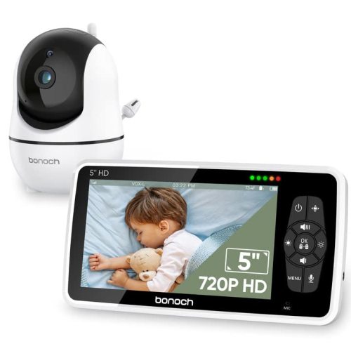 bonoch Baby Monitor with Camera and Audio, 5" 720P HD Video Baby Monitor No WiFi, Baby Camera Monitor 1000ft Range Remote Zoom/Pan/Tilt, 22h Battery, VOX Mode, 8 Lullabies, Auto Night Vision Elderly