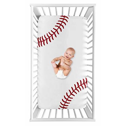 Sweet Jojo Designs Baseball Boy Fitted Crib Sheet Baby or Toddler Bed Nursery Photo Op - Red and White Americana Sports