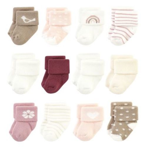 Hudson Baby Infant Girl Cotton Rich Newborn and Terry Socks, Blush Heart
