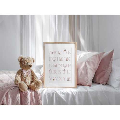 GOLDENDOODLE Puppy Alphabet Poster, Goldendoodle with pink bows ABC Poster Nursery Decor for a Girl, Pastel Pink Alphabet Poster, Digital GD
