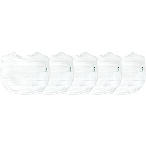 green sprouts Muslin Bibs Made from Organic Cotton| 4 Absorbent Layers Protect from sniffles, Drips, & drools | 100% Organic Cotton Muslin, Adjustable snap Closure, Machine Washable,5 Count