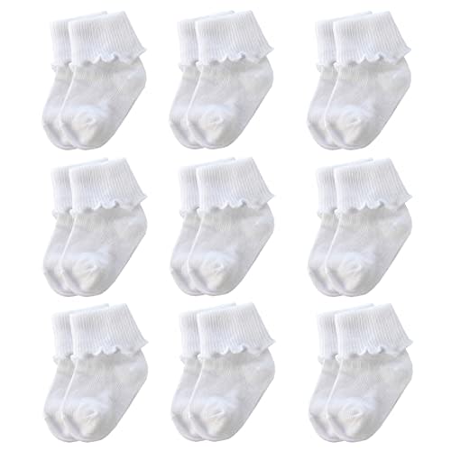 Xiyadun 6 &12 Pairs Infant Toddler Baby Kids Turn Cuff Ruffle Cotton Socks