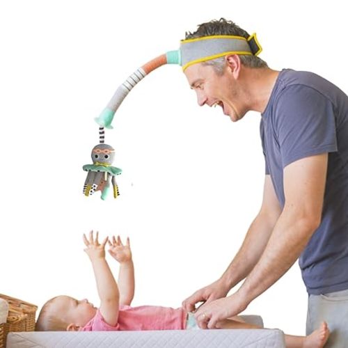 DINGLE DANGLE - Deluxe Gift Set - 3 in 1 Diaper Changing Helper Headband & Portable Mobile, Rattle, & Added Tilly Turtle Attachment; Great New Dad Gift - Funny Gifts for Men - Great Father's Day Gift