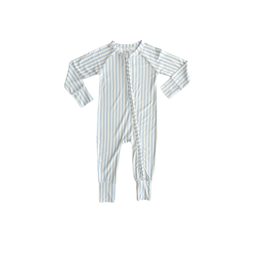 Blue Stripe Zipper Romper