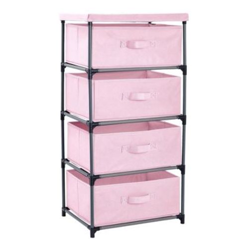 Juvale 4-Tier Tall Closet Dresser with Drawers - Clothes Organizer and Small Fabric Storage for Bedroom (Pink)