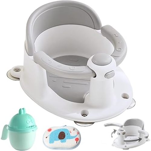 Baby Bath Seat, Baby Bath Must-Have for 6 Months and up, Baby Bath tub Seat with Suction Cups, Non-Slip, Detachable, Non-Slip Cute Grey