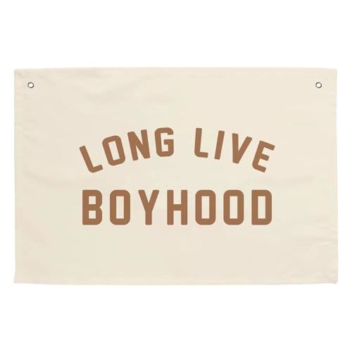 MINI ZOZI Long Live Boyhood Hanging Flag 20X30 Banners Orange Canvas Wall Decor Art Sign Boys Room Boy Bedroom Banner Toddler Playroom Baby Kids Nursery Fabric Flags Tapestry