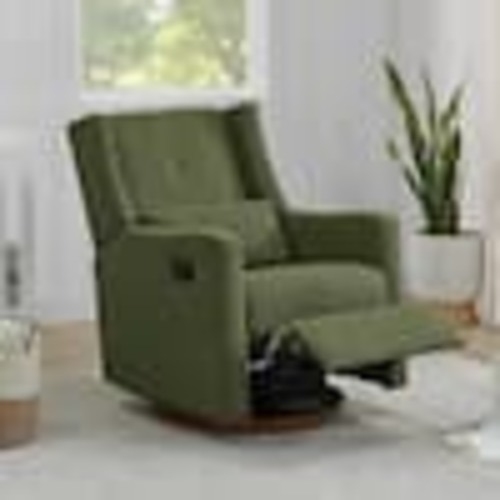 Spruce & Spring Quixara Moss Green Fabric Manual Swivel Glider Recliner with Wood Base and Pillow for Livingroom and Bedroom SSMM7A5015-ET203049-15