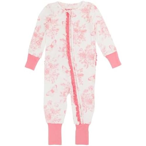 RuffleButts SoftSnooze™ Viscose from Bamboo Baby Girls Ruffle One Piece Convertible Pajamas