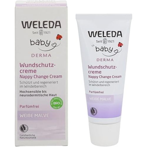Weleda Baby White Mallow Diaper Care Cream, 1.7 Fluid Ounce, Fragrance Free Plant Rich Protection with White Mallow, Pansy, Sesame and Coconut Oils