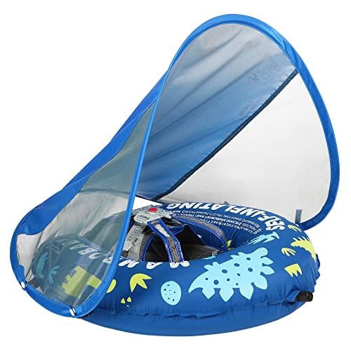 Mambobaby Float Self-Inflating Baby Swim Float with Canopy, Compressible Folding Pool Baby Float, Upgrade Soft Waterproof Skin-Friendly Material Toddler Swim Float (Standard Edition Blue)