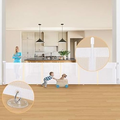 Retractable Baby Gates Extra Wide 160'' Tall 35'' Retractable Dog Gate for Doorways, Upgraded Reinforcement Strip Design Retractable Gate for Stairs, Retractable Pet Gate for Dog, Indoor&Outdoor