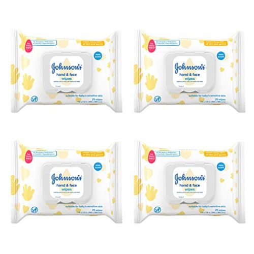 Johnson's Hand & Face Baby Sanitizing Cleansing Wipes for Travel and On-The-Go, No More Tears Formula, Paraben and Alcohol Free, 25 ct, Case of 4
