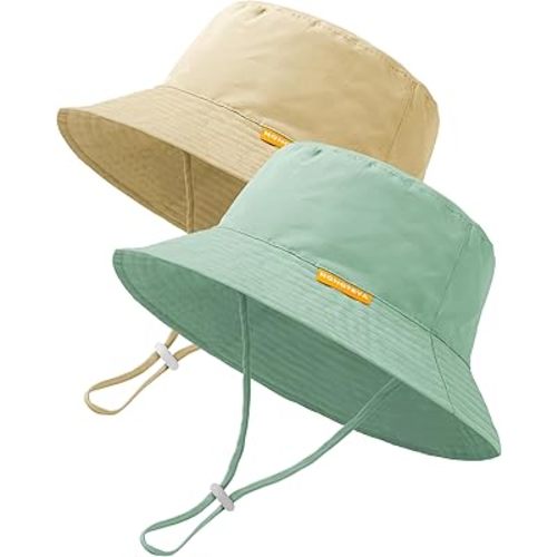 2-Pack Baby Sun Hat Kids Summer UPF 50+ Sun Protective Toddler Bucket Hat Wide Brim Adjustable Beach Hats for Boys Girls Age 0-6 Years