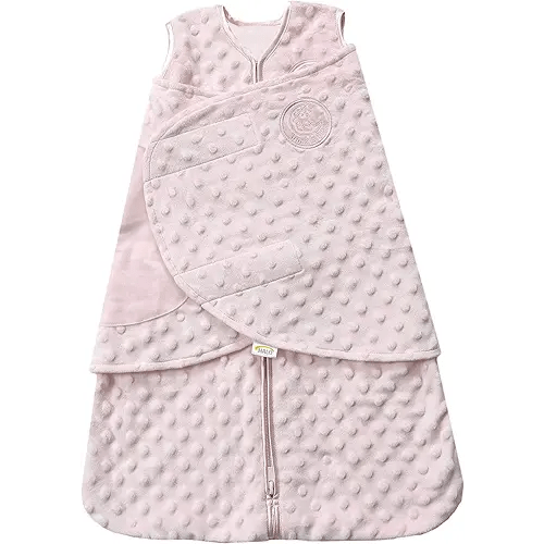 HALO Sleepsack Swaddle Plush Dot Velboa, 3-Way Adjustable Swaddle Blanket, TOG 3.0 for Cool Climates, Pink, Newborn, 0-3 Months