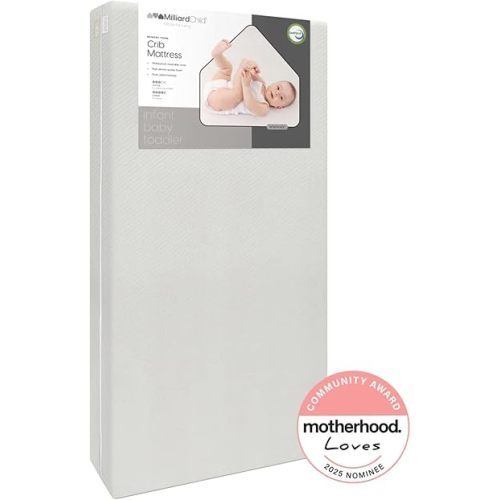 Milliard Premium Memory Foam Infant Crib Mattress and Toddler Bed Mattress with Waterproof Cover, Flip Dual Stage System, Made in The USA, 2024 Edition -27.5x52x5.5 in.