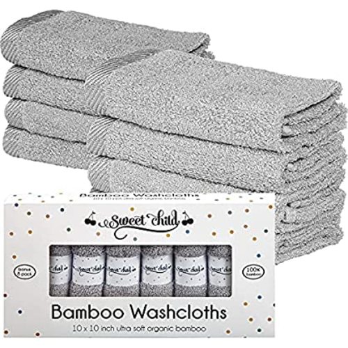 Sweet Child Bamboo Baby Washcloths - Premium Wash Cloth Set of 8 - Ultra Soft Kids/Infant Wash Cloths for Face and Body - Neutral Washcloth Pack - Top Baby Registry and Shower