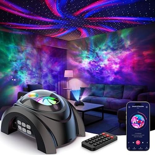 Rossetta Dual Lens Galaxy Projector, Star Projector for Bedroom with 58 Light Effects, Night Light Projector with White Noise & Bluetooth Speaker, Remote Timer, Room Decor Gift for Kids Adults Teens