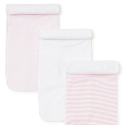 Pink Stripe 3 Pack Burp Set w/ Tulle Bag