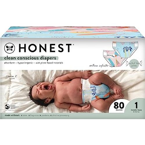 The Honest Company Clean Conscious Diapers, Summer '23 Oui Scream + Summer Sea-sun | Club Box, Size 1, 80 Count