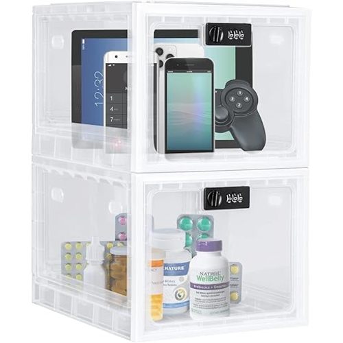 Lalifebuss Medicine Lock Box, Medication Lockable Container for Refrigerator Food Safe Locking Box Tablet Phone Locked Box for Kitchen Home School and Office Safety