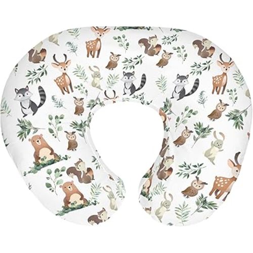 ZoUbqchY Cute Animals Green Leaf Baby Nursing Pillow Covers for Boy Girl Bear Deer Squirrel Raccoon Owl Boho Leaves Nursing Pillowcase for Breastfeeding Pillows Animal Soft Stretchy Slipcovers