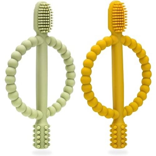 Baby Teething Toys with Easy-Hold Handle, Silicone Infant Toothbrush, Textured On Both Sides Helps Massage, Soothe Sore Gums, Teething Toys for Babies 0-6 Months, 6-12 Months