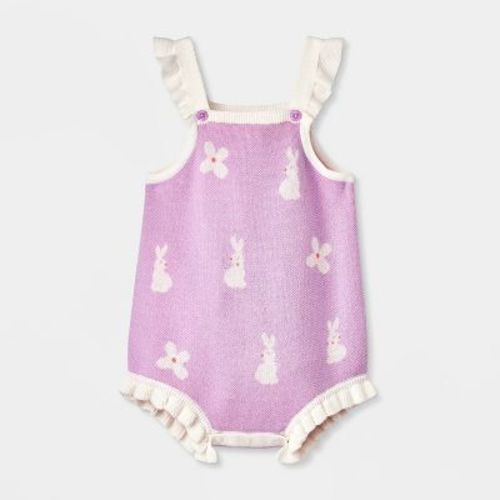 Baby Girls' Bunny Printed Overalls Set - Cat & Jack™ Purple Newborn