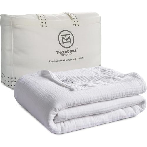 Threadmill Muslin Swaddles for Newborns| 4 Layer Swaddle Baby Blankets | Multi Use Muslin Blankets 41 x 37| Ultra-Soft Breathable Baby Wrap for Boys & Girls| Registry Essential| White