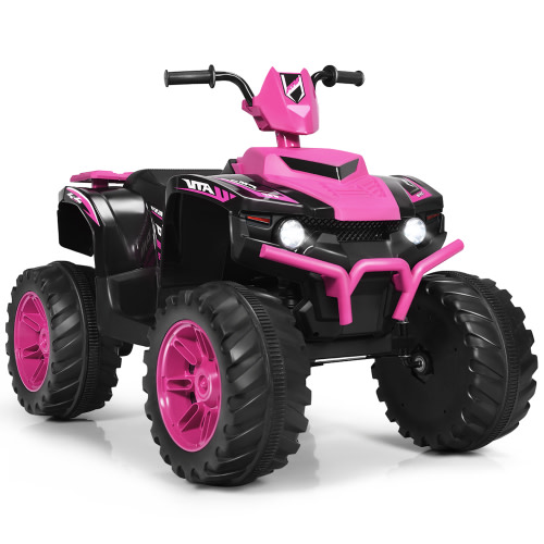 Costway 12V Kids 4-Wheeler ATV Quad Ride On Car w/ LED Lights Music USB Pink