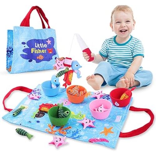 Toddler Toys Montessori Toys for 1 Year Old Baby Boy Girl Birthday Gift, 22pcs Cloth Fishing Game Learning Toys for Toddlers 1-3 - Number Counting, Color Sorting, Fine Motor Skills