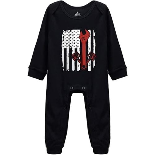 Mechanic National Flag Baby Bodsuit Short Sleeve Rompers Cotton Jumpsuit Outfits