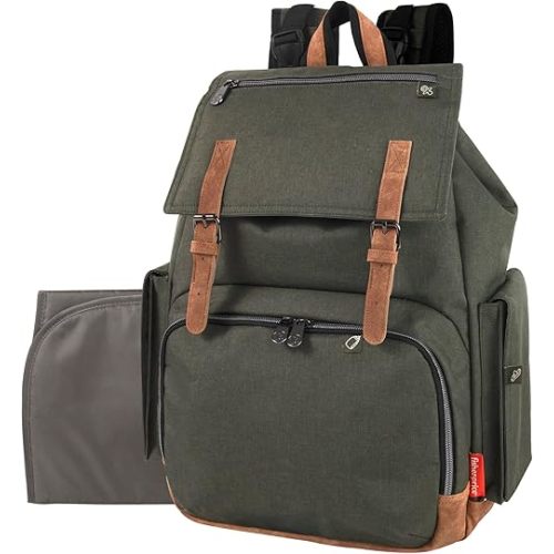 Fisher-Price FastFinder Baby Essentials Diaper Travel Bag Backpack with Changing Pad, Insulated Bottle Pocket, Pacifier Pouch, Wipes Compartment & Stroller Hooks in Extra Large Unisex Forest Green