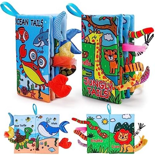 2 PCS Soft Cloth Baby Books 0-6 Months High Contrast Sensory Baby Toys 6 to 12 Months Crinkle Touch Feel Teething Carseat 9 18 Month Travel Essentials Tummy Time Infant 0-3 Months Newborn Shower Gift