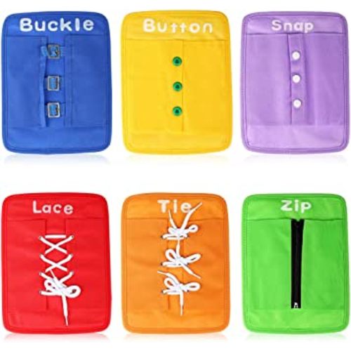Montessori Sensory Toys Early Learning Basic Life Skills Busy Board Learn to Dress Practice Boards - Zip, Snap, Button, Buckle, Lace & Tie Toys for 2 3 4 Year Old Toddlers