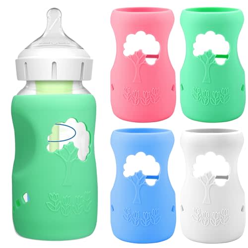 4 Pack Silicone Sleeves for Dr. Brown's Natural Glass Bottles - Drop Protection Baby Bottle Sleeves,Compatible with Dr. Brown's Newborn Glass Bottles,9 oz