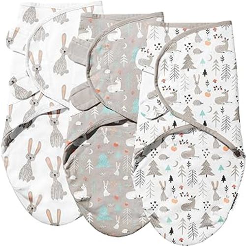 Wooly Heroes Newborn Swaddle Blankets - 100% Cotton Baby Swaddles 0-3 Months - Easy to Use Newborn Sleep Sacks with a Leg Pocket and Adjustable Straps - Swaddle Sack For Baby Boys & Girls - 3 pk Bunny
