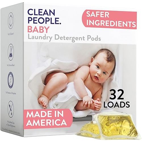 The Clean People Laundry Detergent Pods - Recyclable Packaging, Hypoallergenic, Stain Fighting - Ultra Concentrated, Laundry Soap - Baby (Unscented), 32 Pack