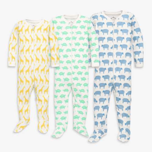 Baby animal friends organic footie first year 3-pack - Animal mix / OS