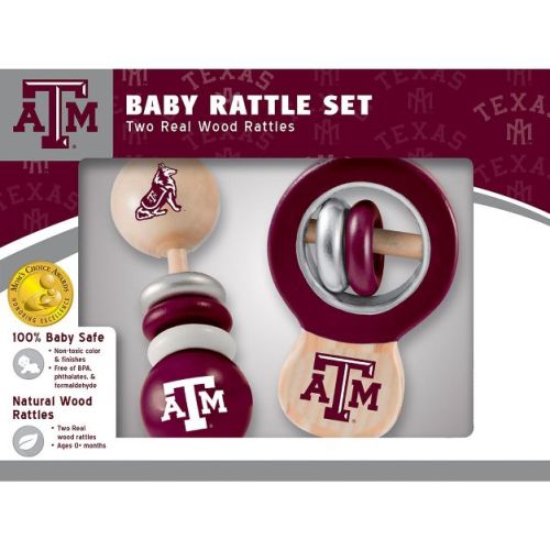 BabyFanatic Wood Rattle 2 Pack - NCAA Texas A&M Aggies - Officially Licensed Baby Toy Set