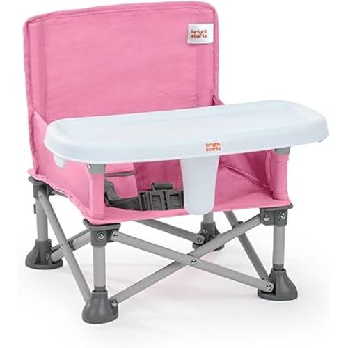 Bright Starts Pop 'N Sit Portable Booster, Indoor/Outdoor Use, Floor Seat with Feeding Tray, Pink, 6 Mos - 3 Yrs