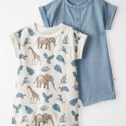 Blue Stripes, Safari Print Baby 2-Pack Organic Cotton Rompers | Carter’s Oshkosh Canada