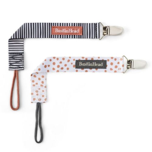 Booginhead Pacigrip - Black&white Stripes/terracotta Dots - 2pk
