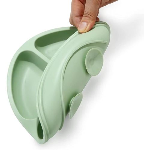 PandaEar Silicone Baby Feeding Set| 2 Pack Silicone Divided Suction Plate and 2 Pack Tiny Cup with 2 Spoons 2 Forks| Baby Led Weaning Supplies Self Feeding Eating Utensils (Blue/Green)