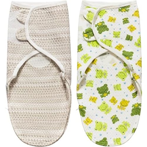 Little Tots Swaddle Blanket for Baby Girl Boy Easy Change Infant Wrap 2 Pack Adjustable Sleep Sack for Newborn Babies, Tog 0.8 Baby Wrap with Zipper, 0-3 Months (Frogs)